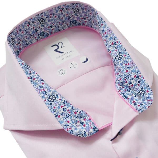 R2 Amsterdam Mini Floral Trim Collar Cuffs Pink Shirt 2