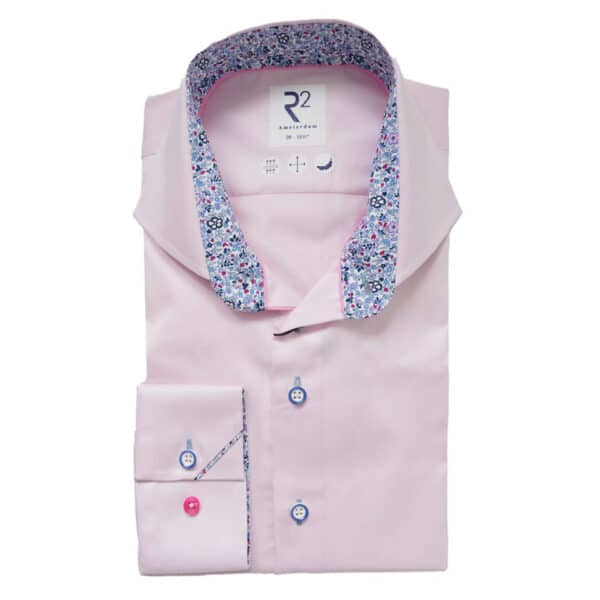 R2 Amsterdam Mini Floral Trim Collar Cuffs Pink Shirt