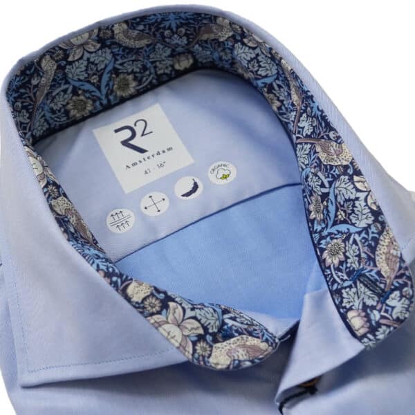 R2 Amsterdam Singing Bird Liberty Trim Collar Cuffs Light Blue Shirt