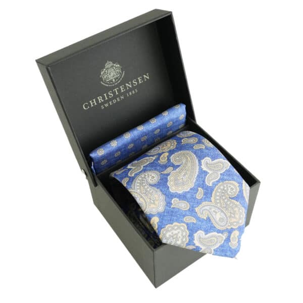 Amanda Christensen blue paisley tie and pocketsquare set3