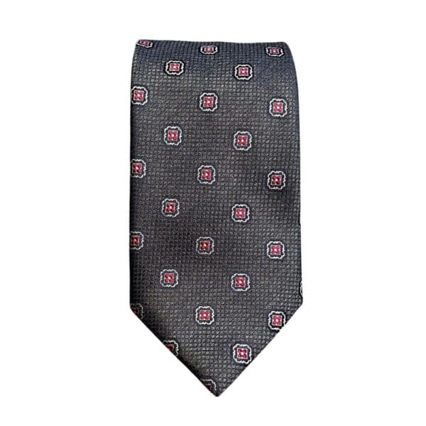 CANALI Geometric Red Flower Navy Tie 1