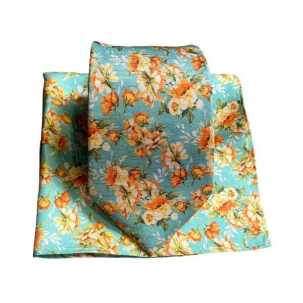 Warwicks Light Blue With Orange Flowers Silk Tie Pocket Square Set Menswearonline