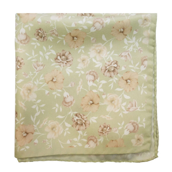 AMANDA CHRISTENSEN Silk Light Green Pocket Square with Flower Pattern