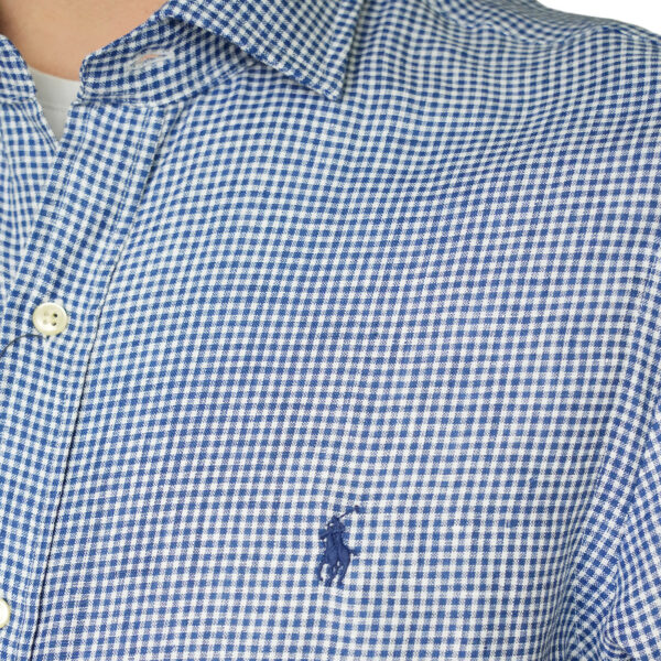 POLO RALPH LAUREN Long Sleeve Blue And White Check Shirt closeup