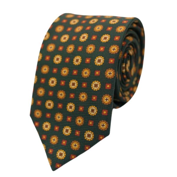 Warwicks green tie with medallion pattern