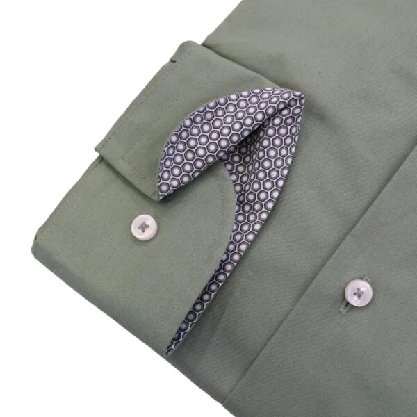 BOSS Hank Slim Fit Green Shirt With Geometric Trim sleeve