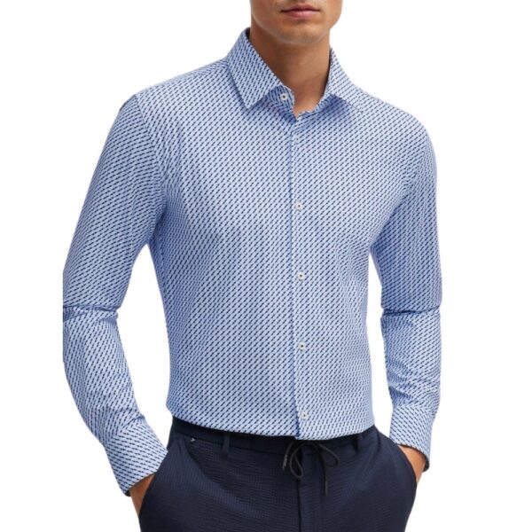 BOSS Hank Slim Fit Pastel Blue Shirt In Printed Performance Stretch Material