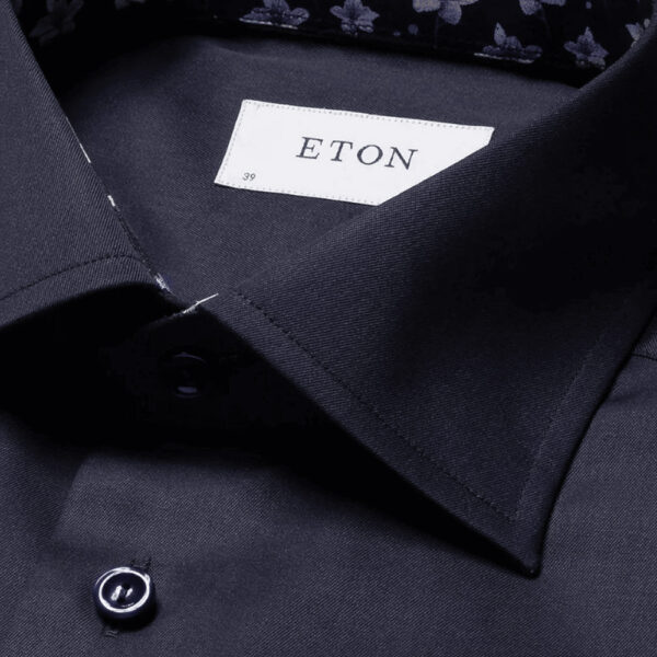 ETON SIGNATURE TWILL SLIM FIT FLORAL Eton NAVY SHIRT collar