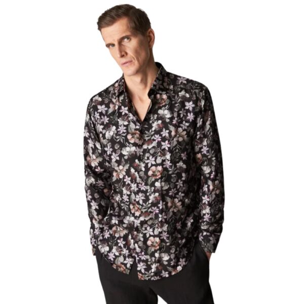 Eton Black Floral Silk Twill Shirt