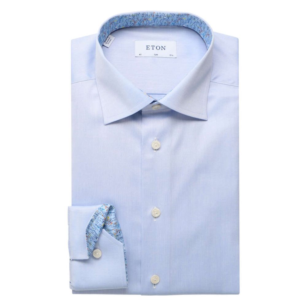 Eton Blue Shirt with floral pattern collar