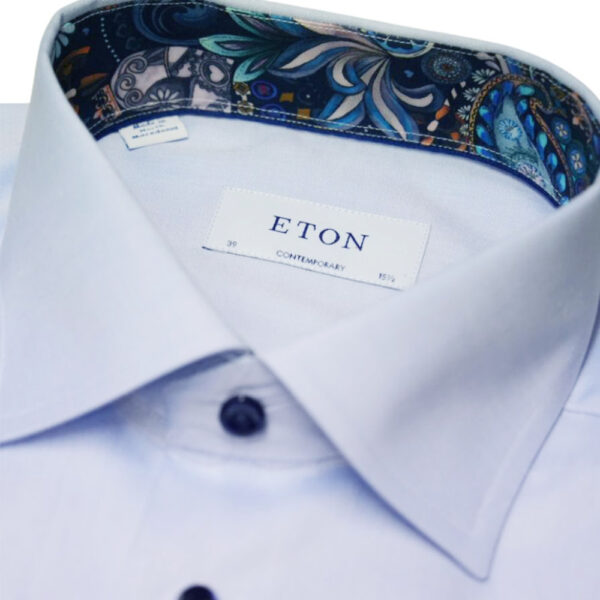 Eton Contemporary Fit Blue Shirt with Floral Detail collar