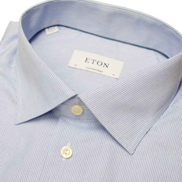 Eton Contemporary Fit Mirco Stripe Blue Shirt collar