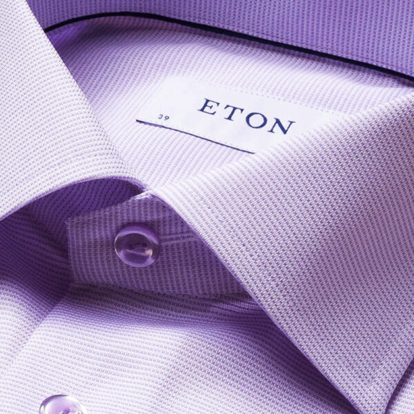 Eton Contemporary Fit Textured Twill Purple Shirt collar