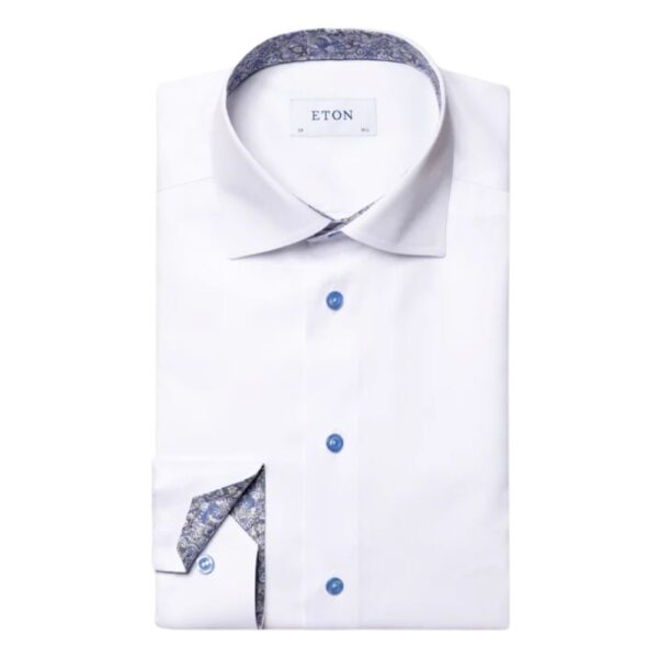 Eton Contemporary Fit White Shirt with Blue Print Insert