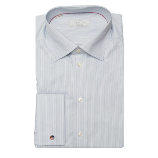 Eton French Cuff Double Striped Blue Shirt