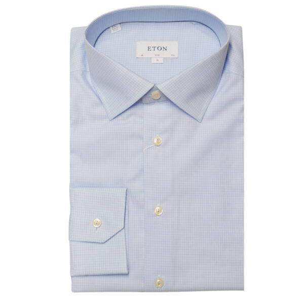 Eton Slim Fit Double Check Light Blue Shirt MO