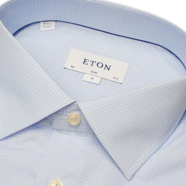 Eton Slim Fit Double Check Light Blue Shirt collar