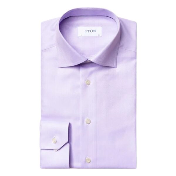 Eton Slim Fit Herringbone Twill Light Purple Shirt