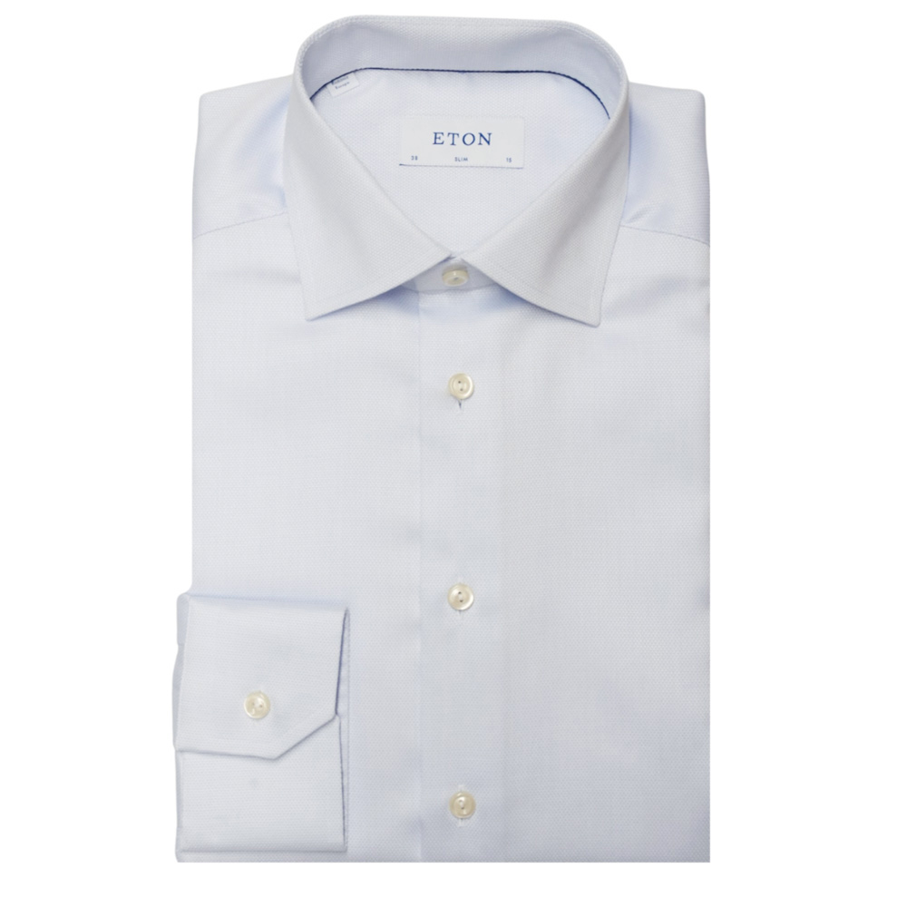 Eton Textured Twill slim fit Light Blue Shirt