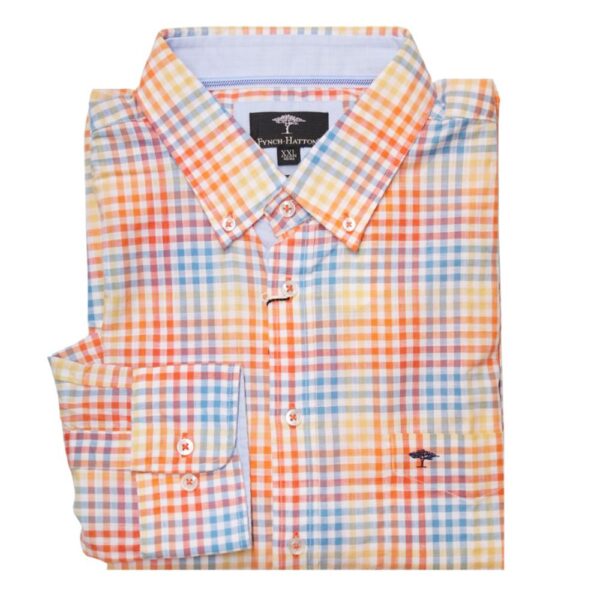 FYNCH HATTON Classic Check Orange Shirt Menswearonline