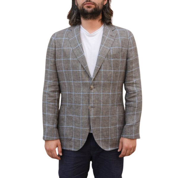 Hackett Brown Linen Windowpane Jacket