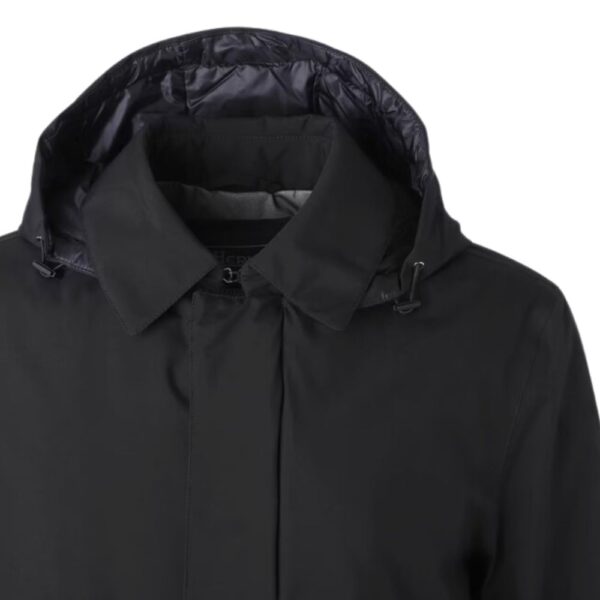 Herno 2 layer black raincoat detail