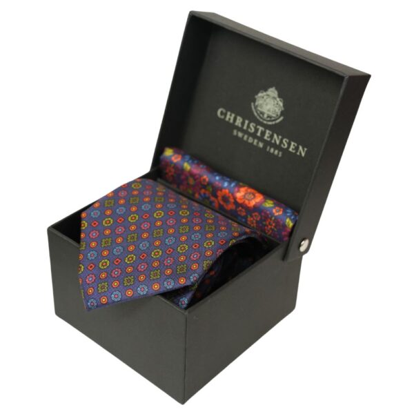 Amanda Christensen Navy Geometric Silk Tie And Floral Pocket Square