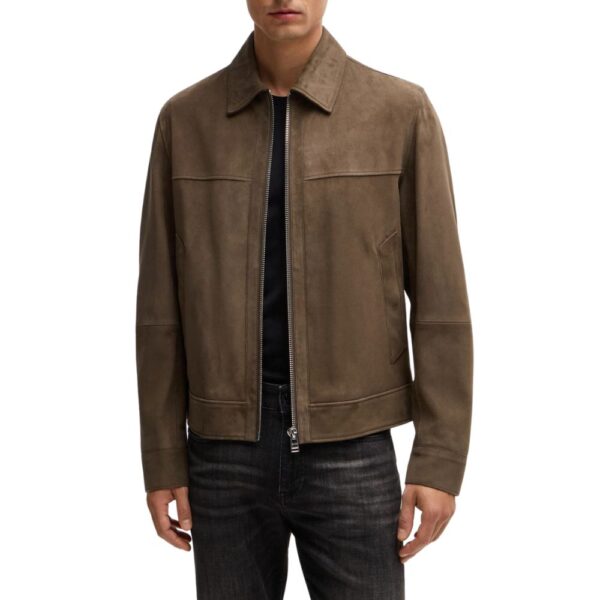 BOSS Regular fit jacket in soft suede with zip front