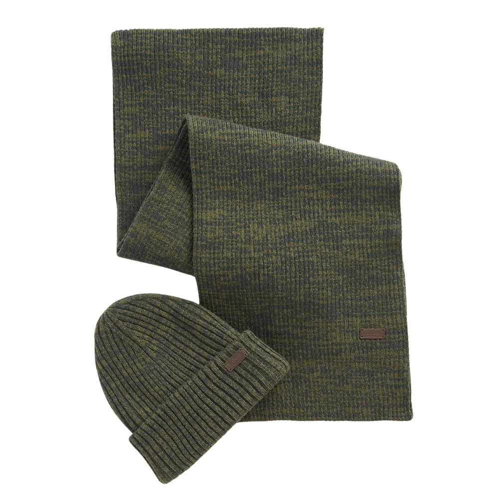 Barbour Crimdon Green Fleck Beanie And Scarf Gift Set