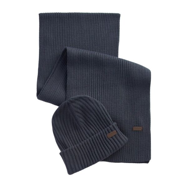 Barbour Crimdon Navy Fleck Beanie And Scarf Gift Set