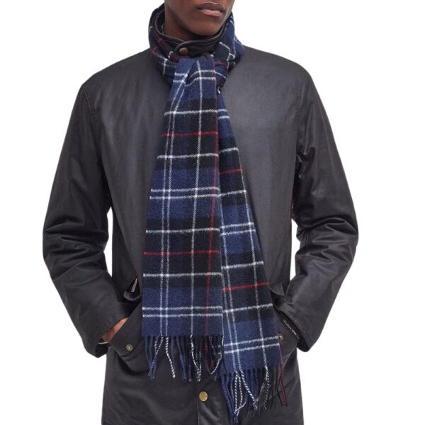 Barbour Tartan Lambswool Scarf Navy Red 3