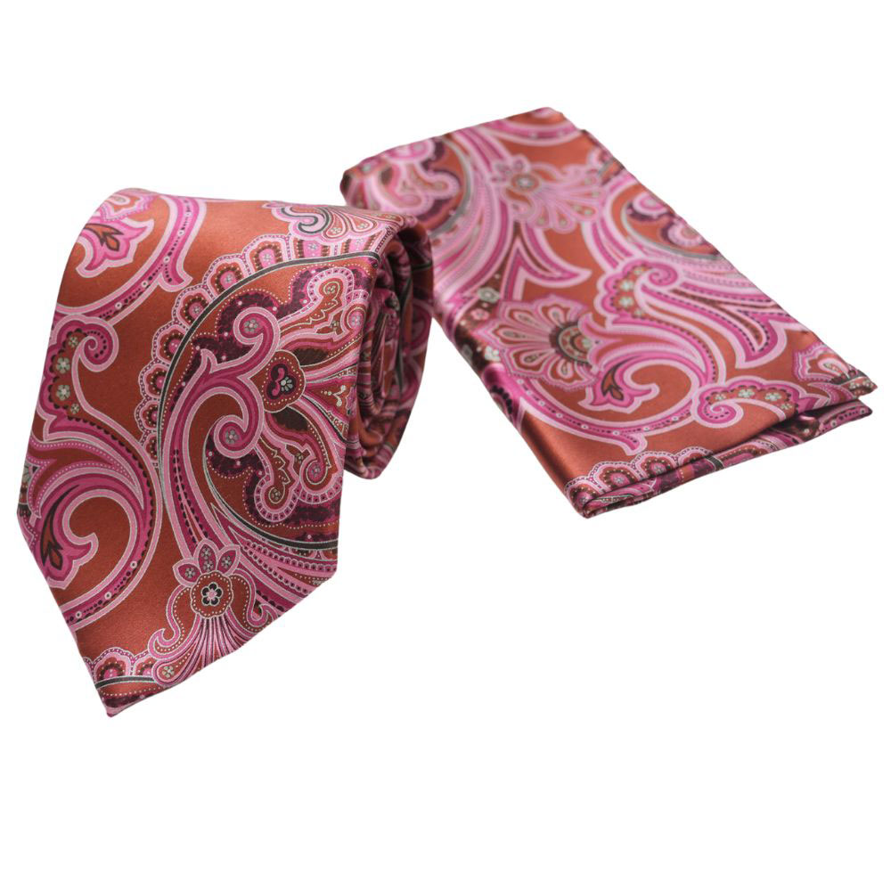 Brioni Pink Paisley Tie Kerchief Set