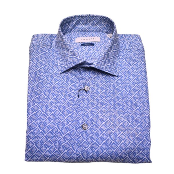 Bugatti Square Patterned Blue Linen Shirt 1