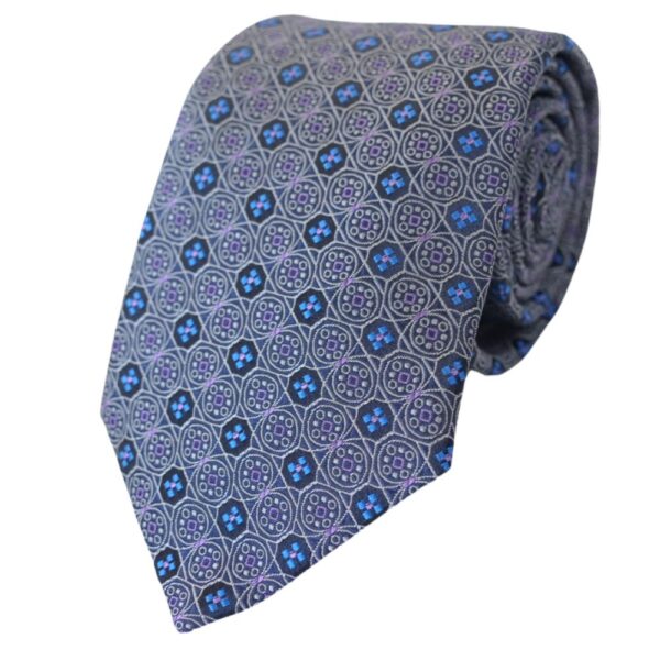 CANALI Silver Blue Printed Tie 2