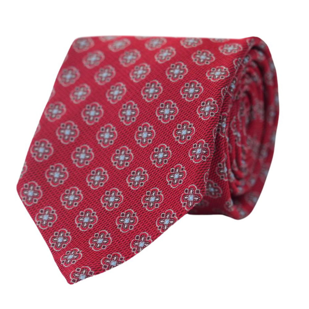 ETON Red Tie with Geometric Floral Pattern