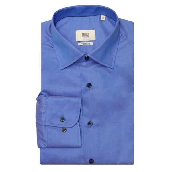 Eterna Blue Shirt With Contrast Buttons Front