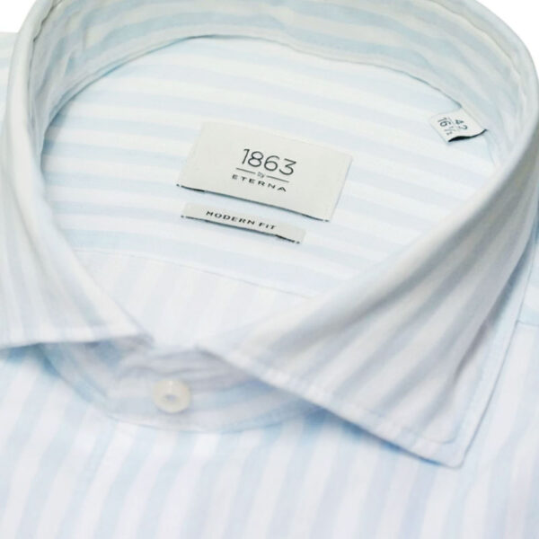 Eterna Blue and White striped shirt collar