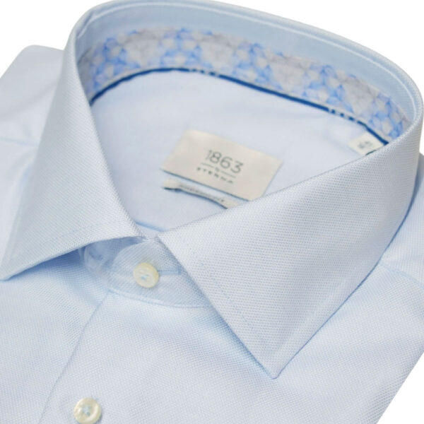 Eterna Light Blue Shirt with floral detail collar and cuffs