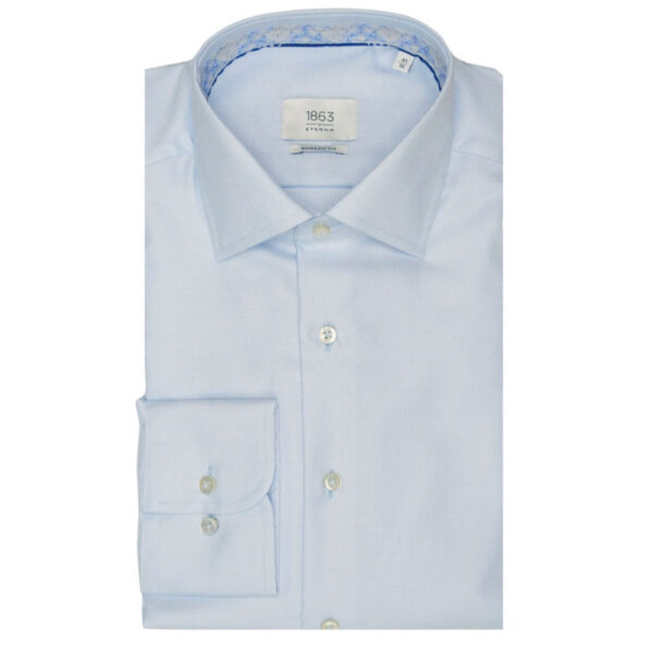 Eterna Light Blue Shirt with floral detail on collar and cuffs