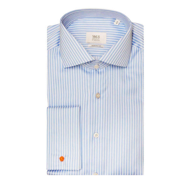 Eterna Light Blue Striped Shirt with French Cuff