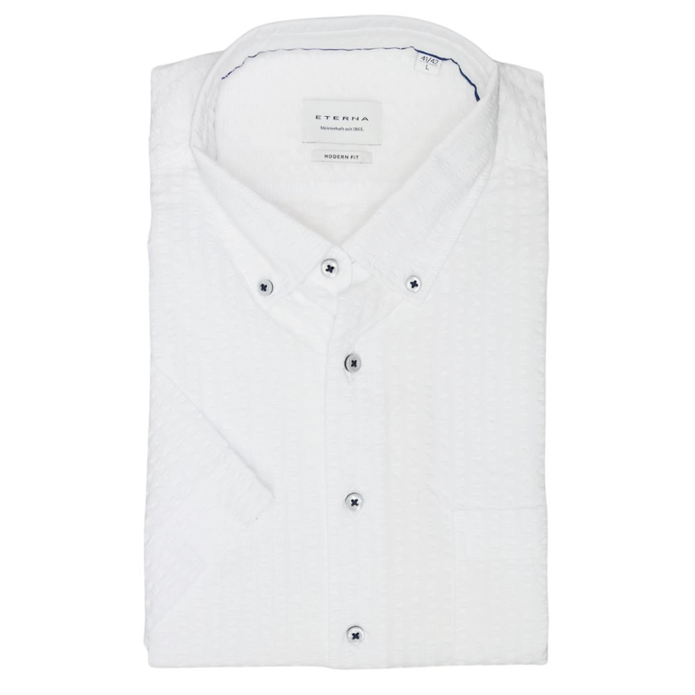 Eterna Seersucker White Short Sleeve Shirt