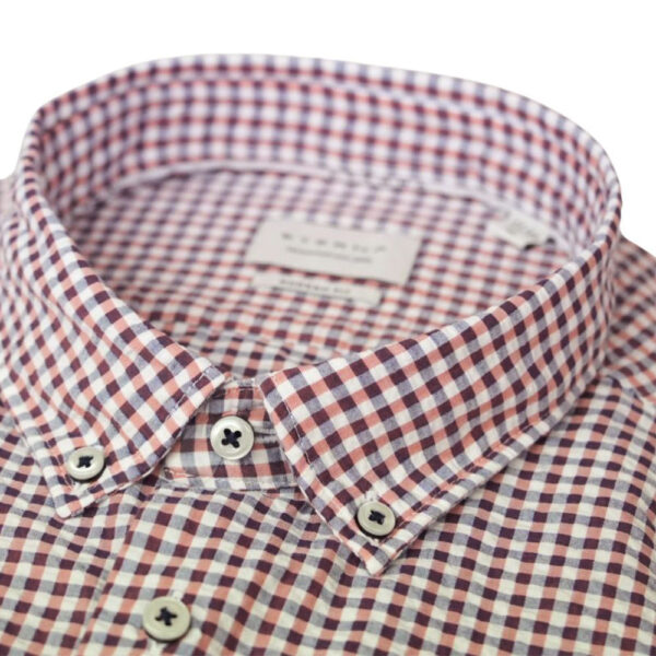 Eterna Short Sleeve Check Red Shirt collar