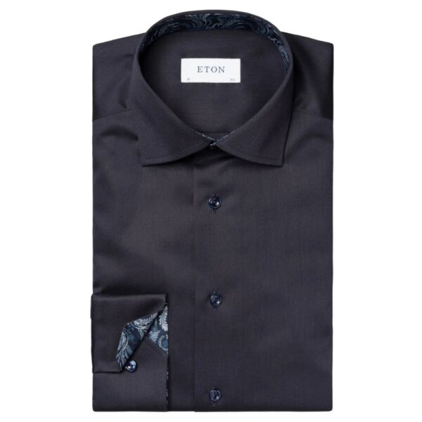 Eton Signature Twill Contemporary Fit Navy Shirt With Floral Trim 1