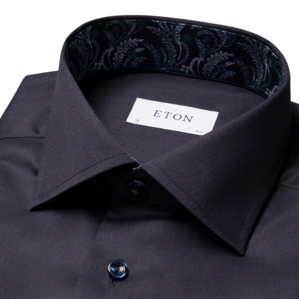 Eton Signature Twill Contemporary Fit Navy Shirt With Floral Trim 2