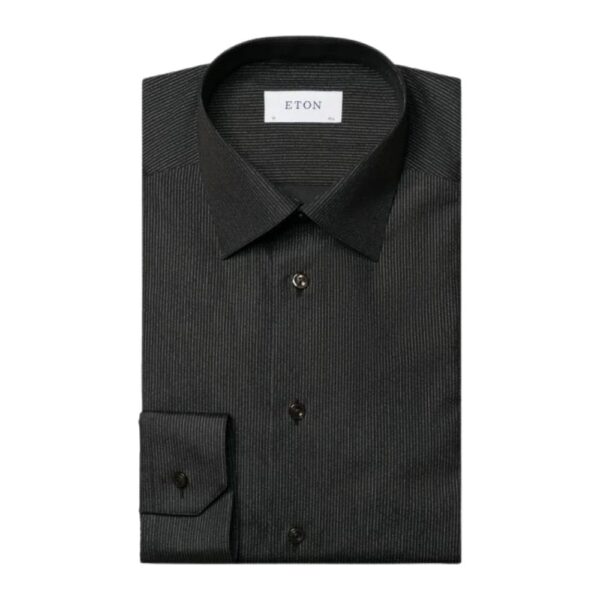 Eton Slim Black Glitter Striped Signature Poplin Tuxedo Shirt