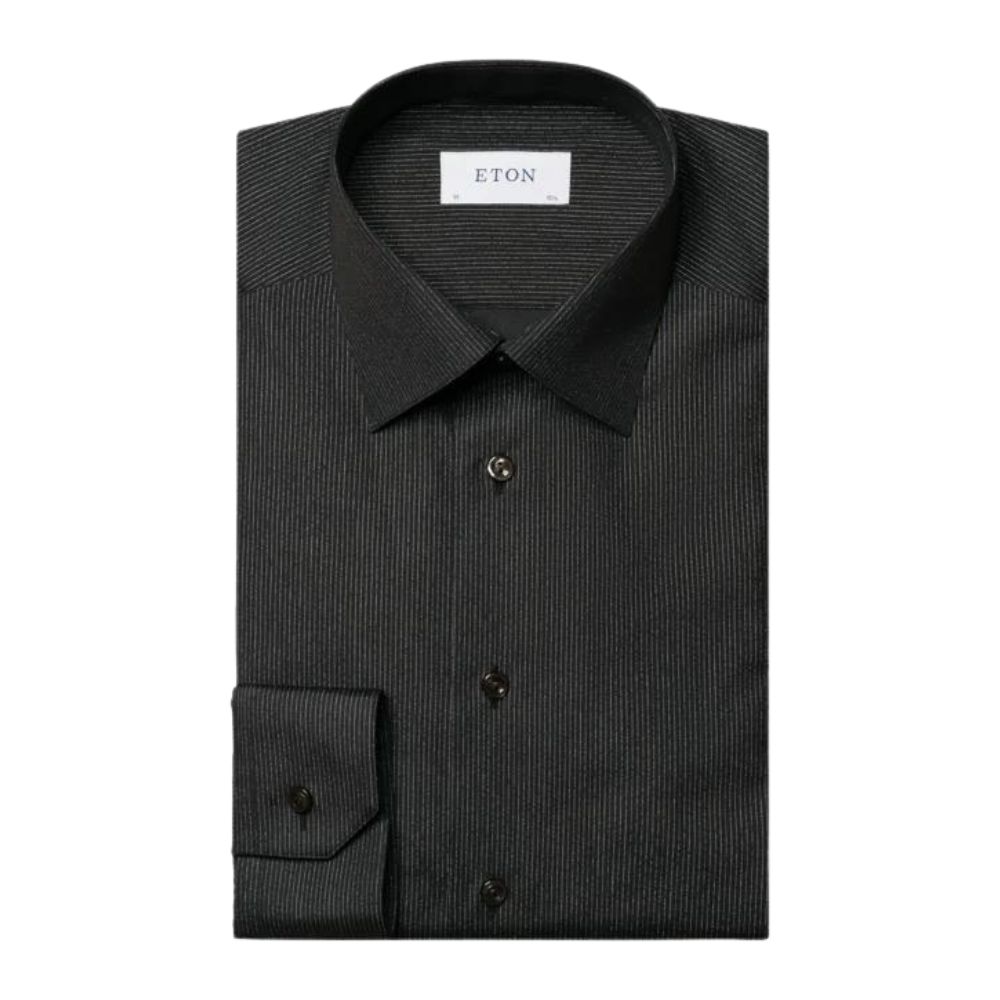 Eton Slim Black Glitter Striped Signature Poplin Tuxedo Shirt