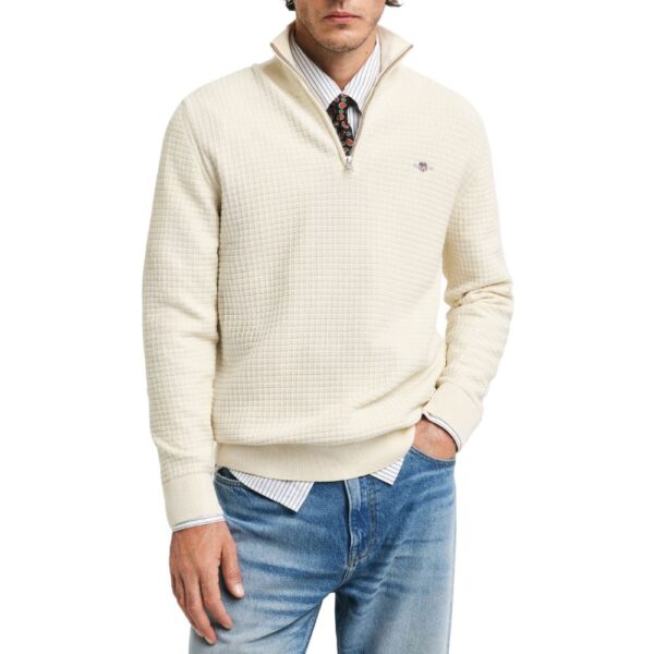 GANT Cotton Textured Cream Half Zip