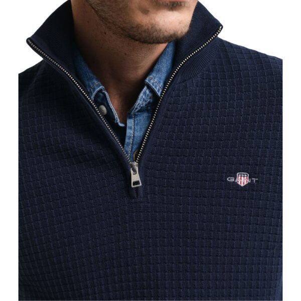 GANT Cotton Textured Navy Half Zip 3