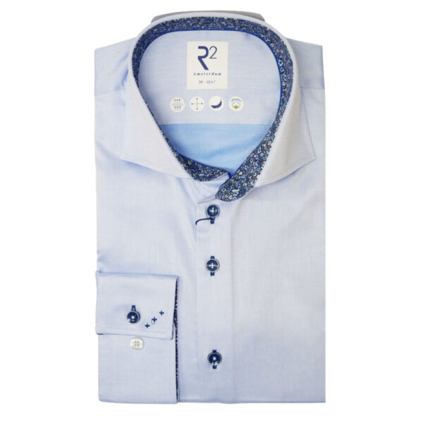 R2 Light Blue Mini Floral Trim Shirt