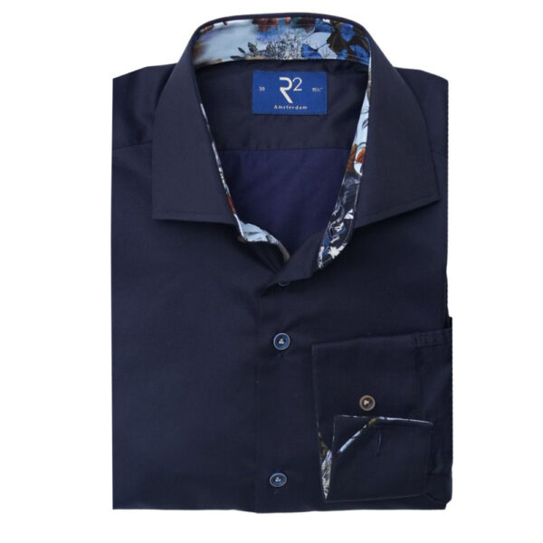 R2 Navy Shirt With Floral Collar